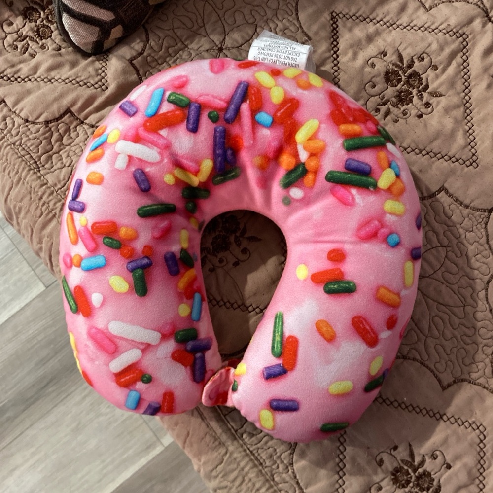 Pink Sprinkle Donut Travel Neck Pillow
